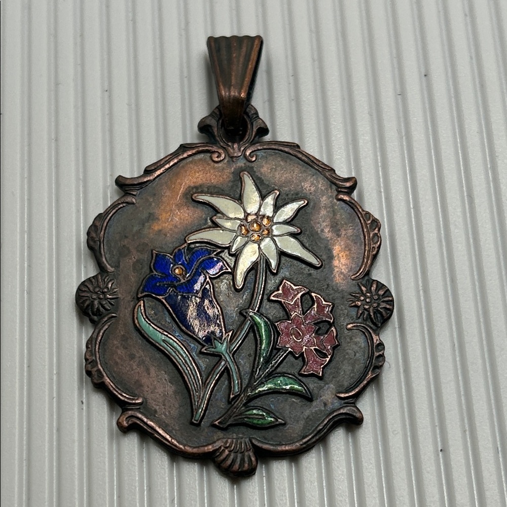 Antique Victorian Floral Enamel Pendant - Multicolor
